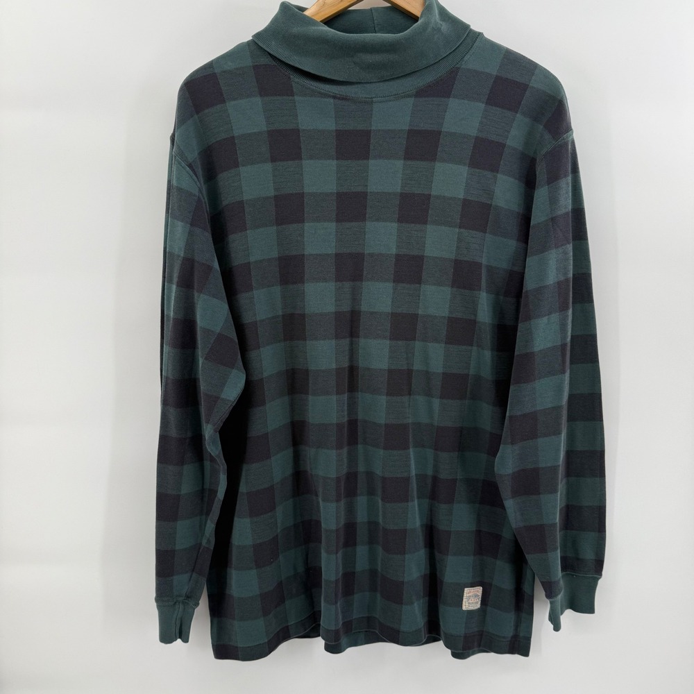 Polo Country Ralph Lauren Green Black Buffalo Plaid Turtleneck Shirt Mens L USA
